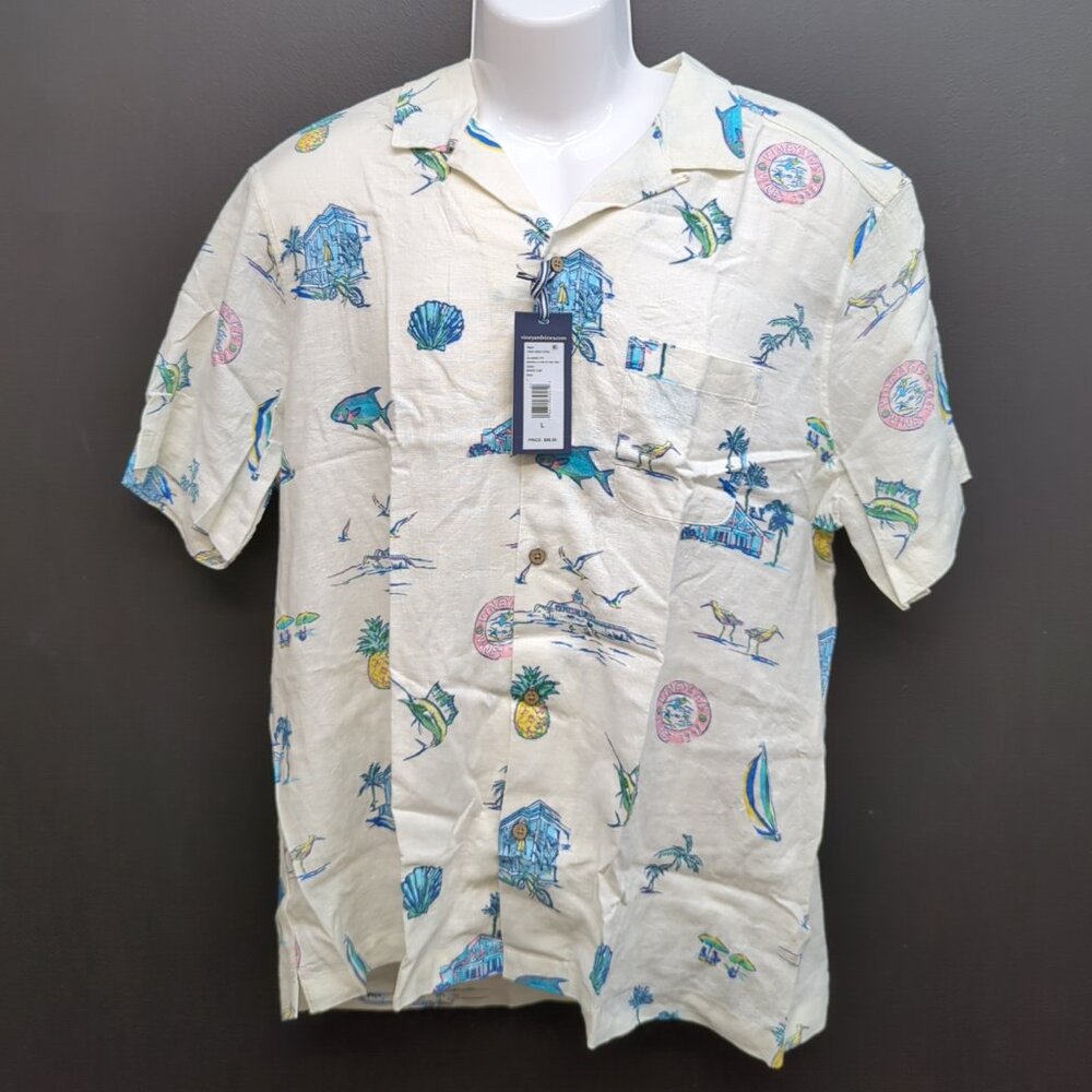 Vineyard Vines Gasparilla Icons Linen Blend CBNA Shirt Large White Cap